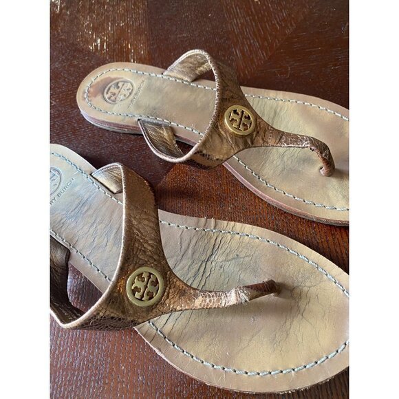 Tory Burch Women's Gold Thora Thong Flat Casual Sandals - 6 1/2 M - Picture 6 of 13